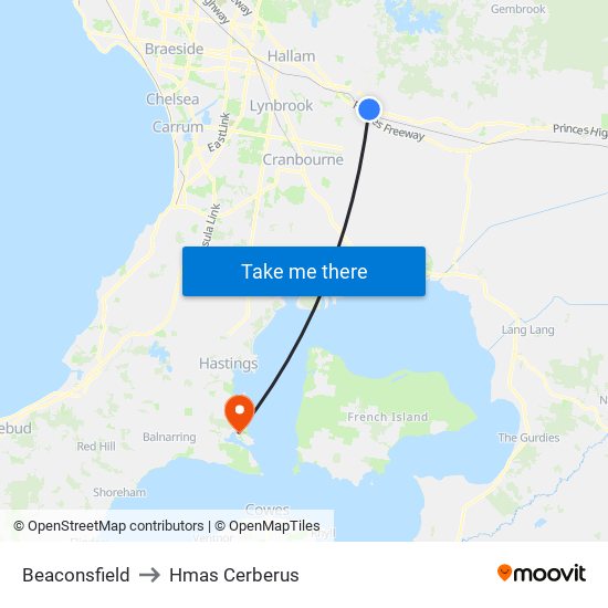 Beaconsfield to Hmas Cerberus map