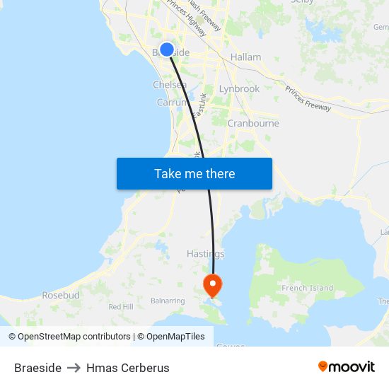 Braeside to Hmas Cerberus map