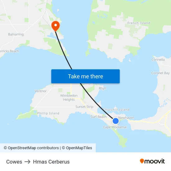 Cowes to Hmas Cerberus map