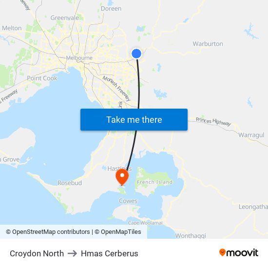 Croydon North to Hmas Cerberus map