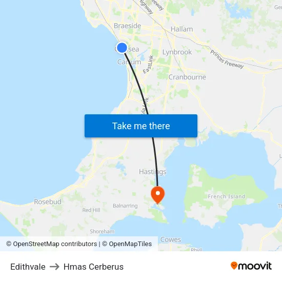 Edithvale to Hmas Cerberus map