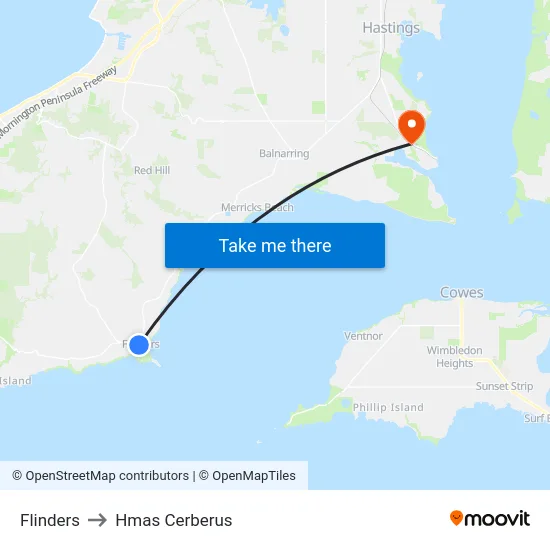 Flinders to Hmas Cerberus map