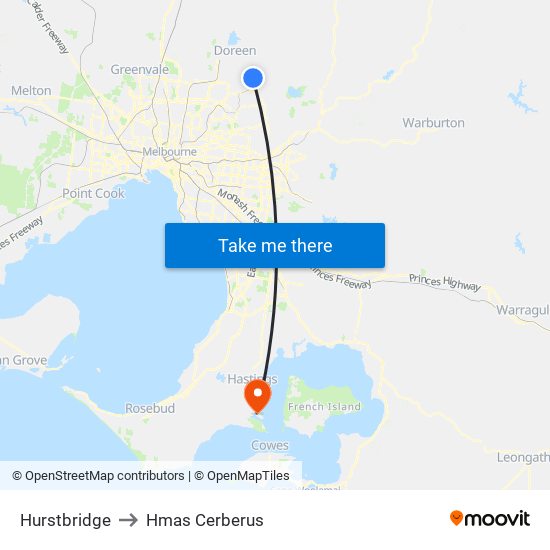 Hurstbridge to Hmas Cerberus map