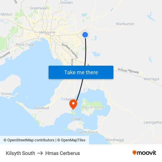 Kilsyth South to Hmas Cerberus map