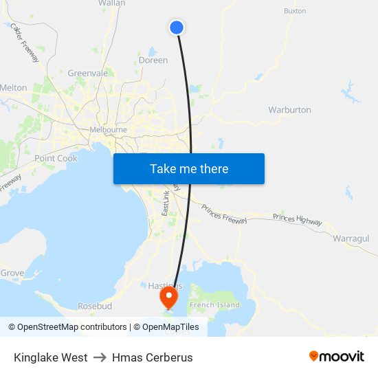 Kinglake West to Hmas Cerberus map