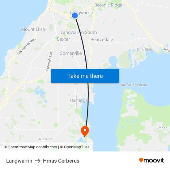 Langwarrin to Hmas Cerberus map