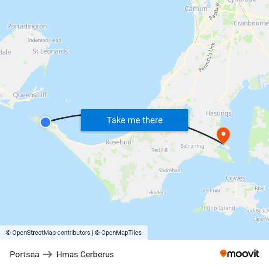 Portsea to Hmas Cerberus map