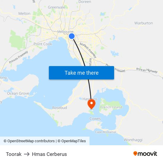 Toorak to Hmas Cerberus map