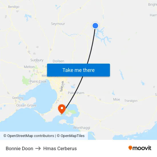 Bonnie Doon to Hmas Cerberus map