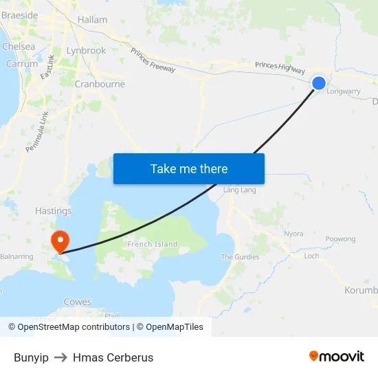 Bunyip to Hmas Cerberus map