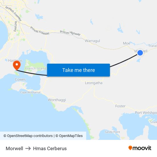 Morwell to Hmas Cerberus map