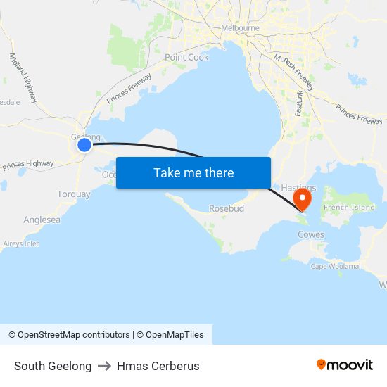 South Geelong to Hmas Cerberus map