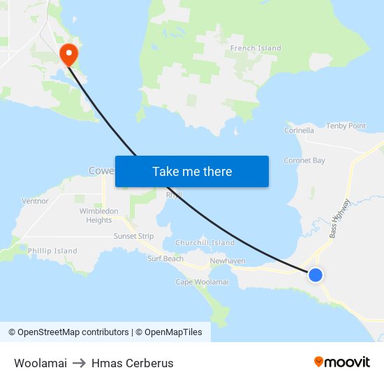 Woolamai to Hmas Cerberus map