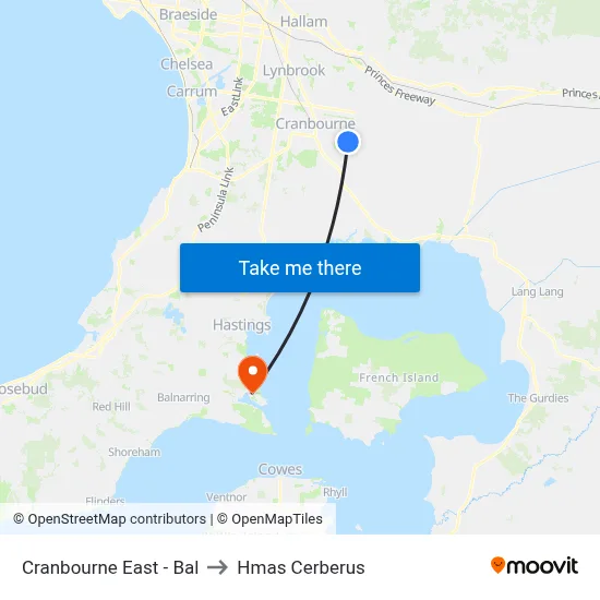 Cranbourne East - Bal to Hmas Cerberus map