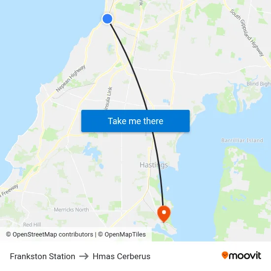 Frankston Station to Hmas Cerberus map