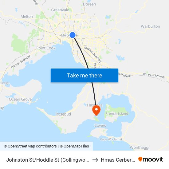 Johnston St/Hoddle St (Collingwood) to Hmas Cerberus map