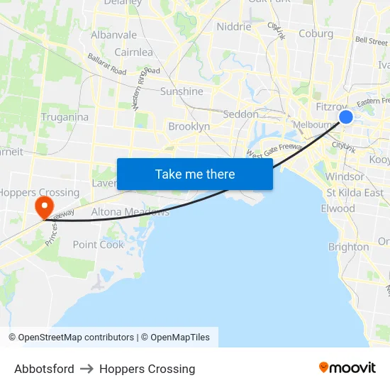 Abbotsford to Hoppers Crossing map