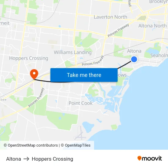 Altona to Hoppers Crossing map