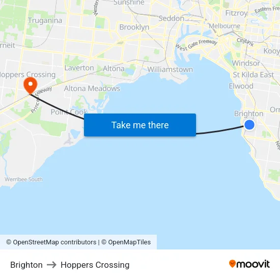 Brighton to Hoppers Crossing map