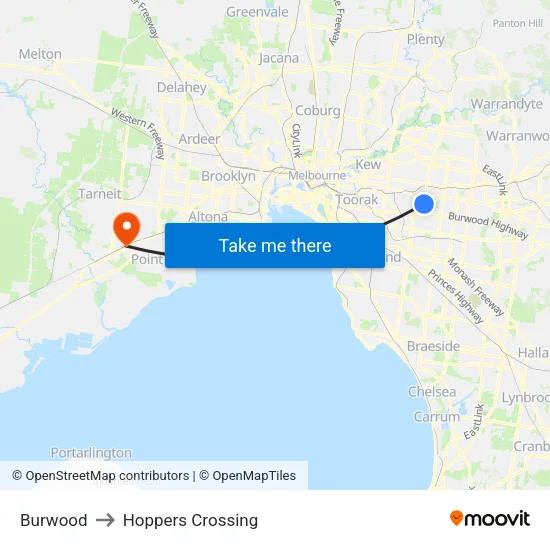 Burwood to Hoppers Crossing map