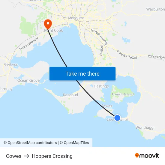 Cowes to Hoppers Crossing map