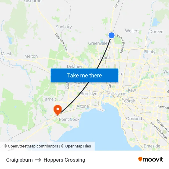 Craigieburn to Hoppers Crossing map