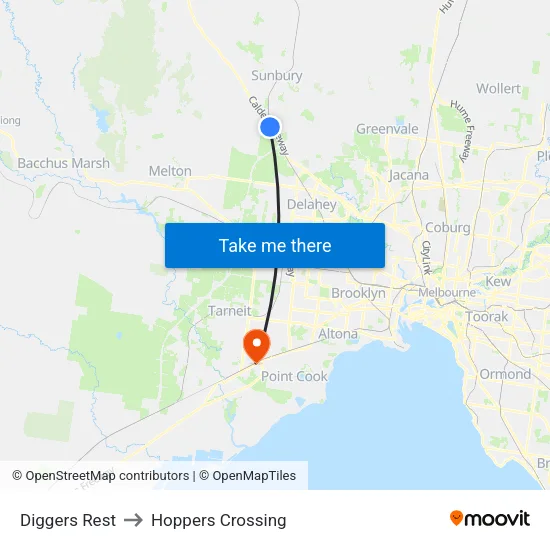Diggers Rest to Hoppers Crossing map