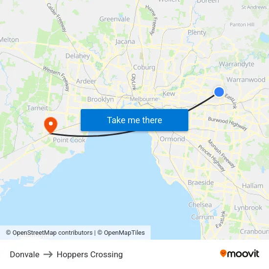 Donvale to Hoppers Crossing map