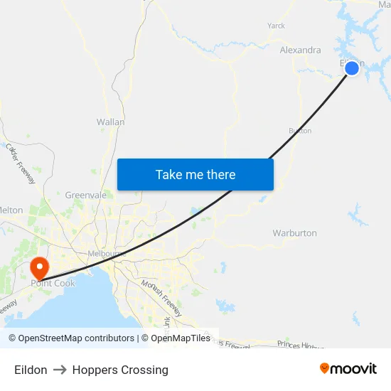 Eildon to Hoppers Crossing map