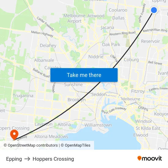 Epping to Hoppers Crossing map