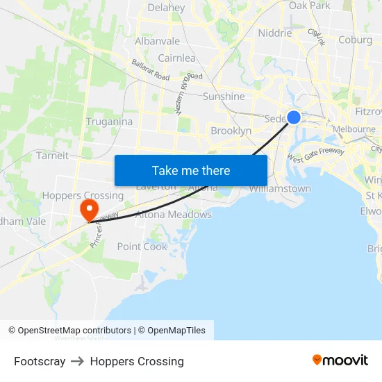 Footscray to Hoppers Crossing map