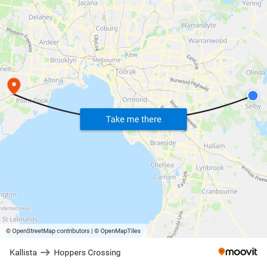 Kallista to Hoppers Crossing map