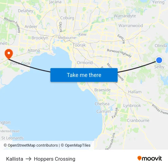 Kallista to Hoppers Crossing map