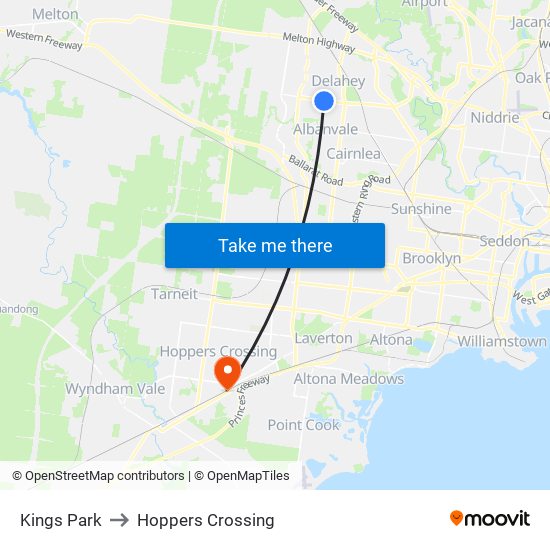 Kings Park to Hoppers Crossing map