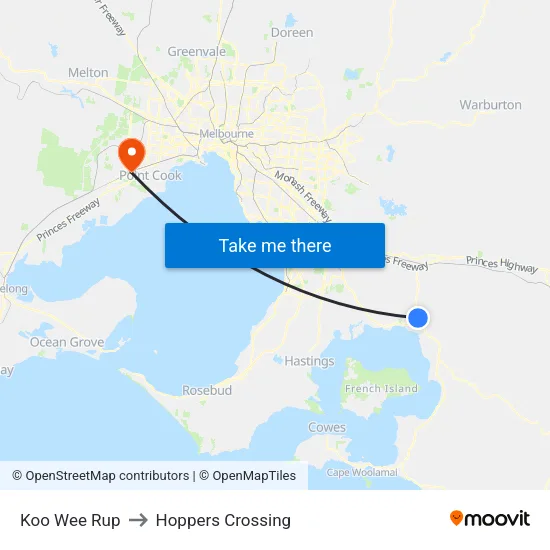 Koo Wee Rup to Hoppers Crossing map