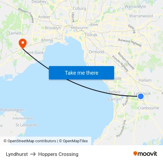 Lyndhurst to Hoppers Crossing map