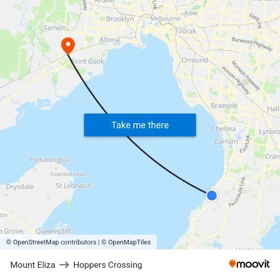 Mount Eliza to Hoppers Crossing map