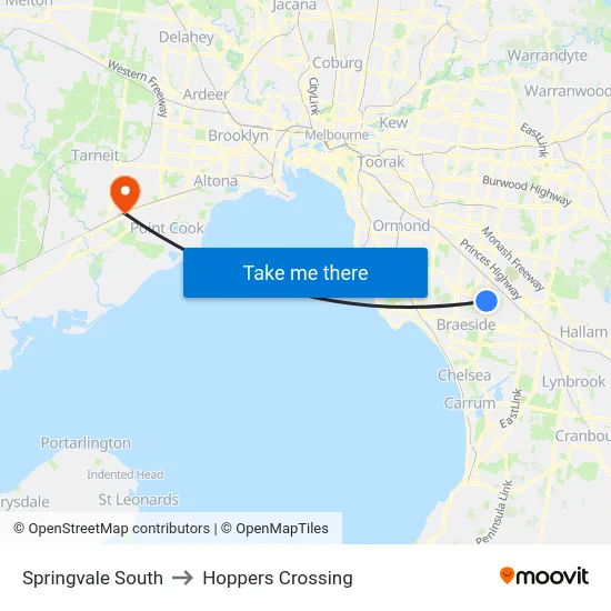 Springvale South to Hoppers Crossing map