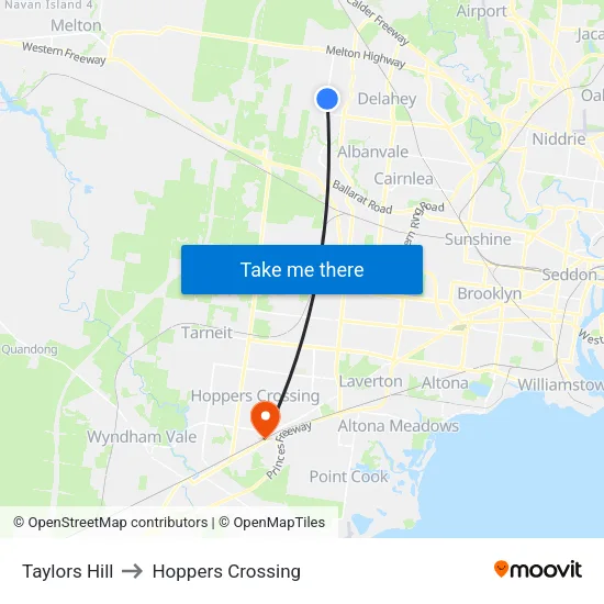 Taylors Hill to Hoppers Crossing map