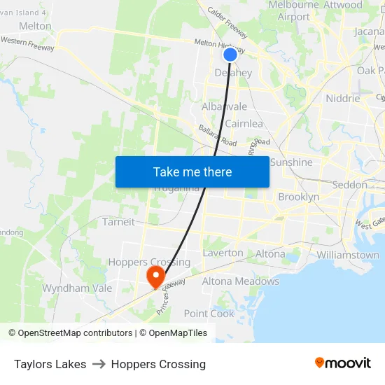 Taylors Lakes to Hoppers Crossing map