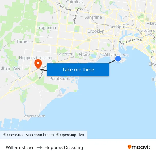 Williamstown to Hoppers Crossing map