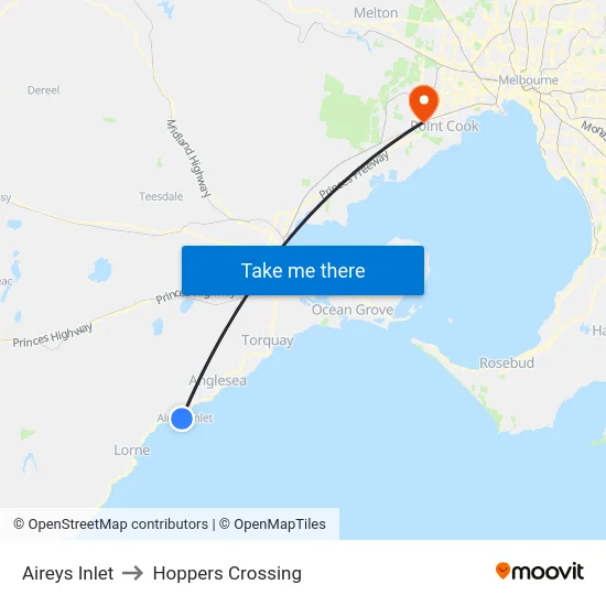 Aireys Inlet to Hoppers Crossing map