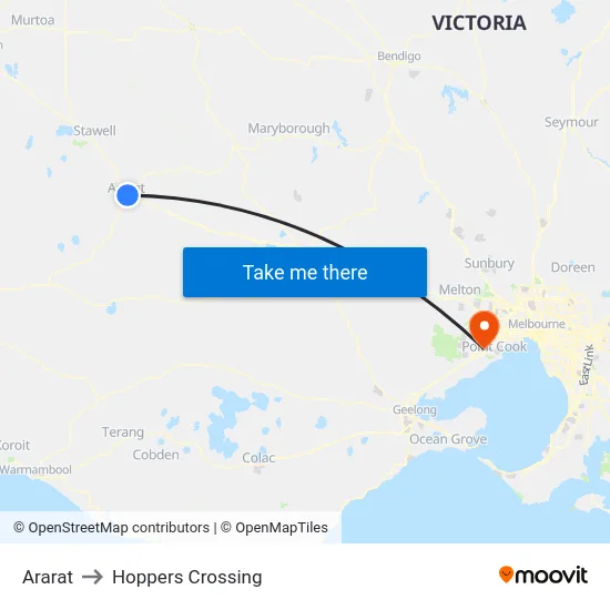Ararat to Hoppers Crossing map