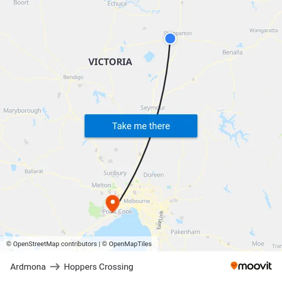 Ardmona to Hoppers Crossing map