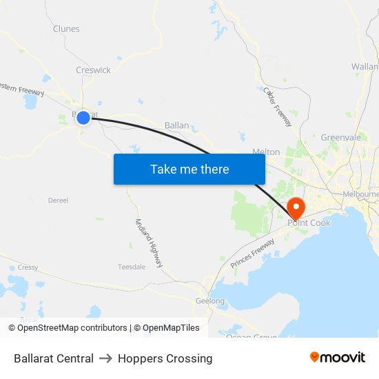 Ballarat Central to Hoppers Crossing map