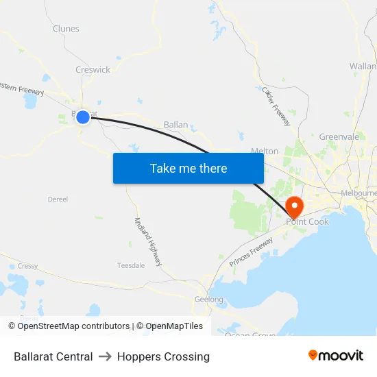 Ballarat Central to Hoppers Crossing map