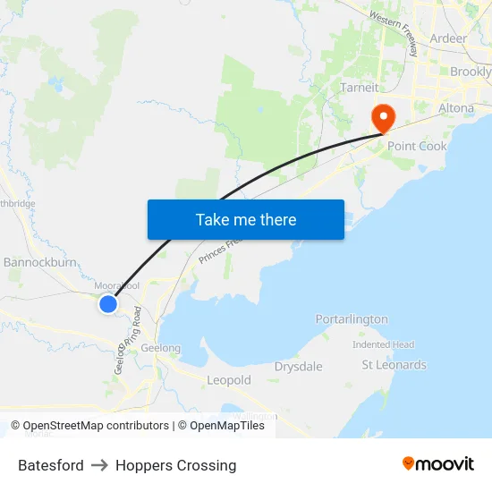 Batesford to Hoppers Crossing map