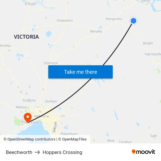 Beechworth to Hoppers Crossing map