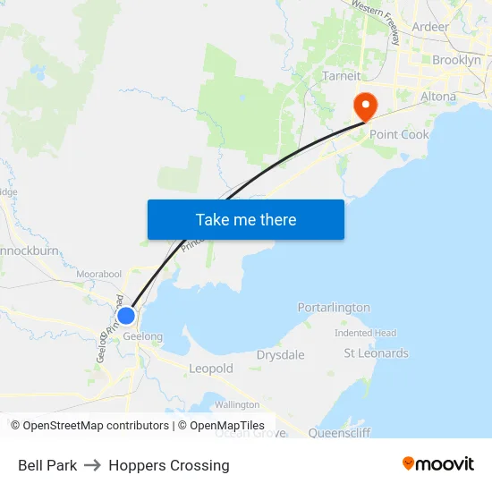 Bell Park to Hoppers Crossing map