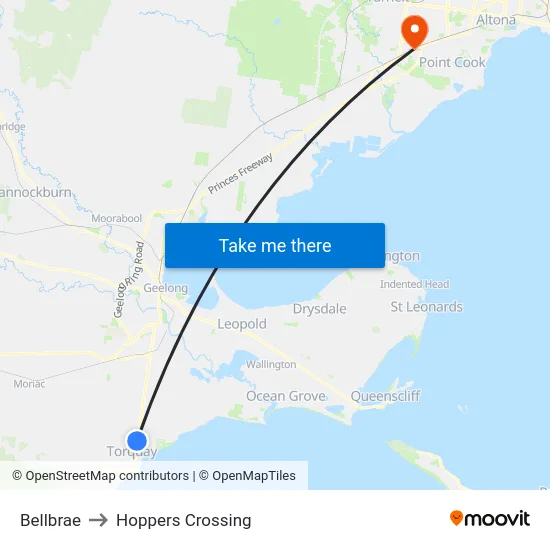 Bellbrae to Hoppers Crossing map